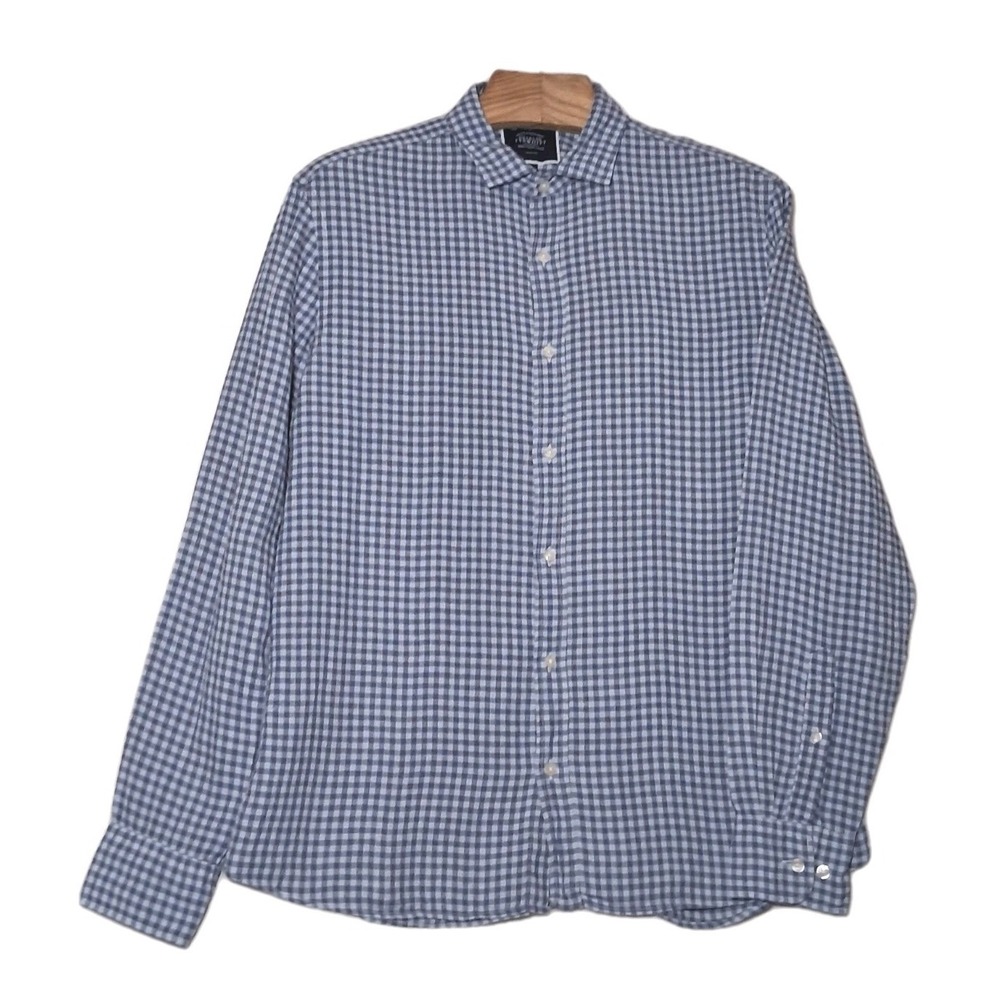 Charles Tyrwhitt 100% Linen Slim Fit Button Down Shirt Large Blue Gingham Check